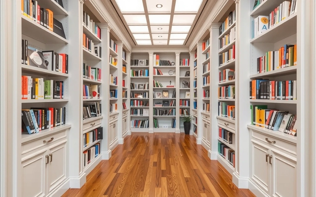 O bibliotecă modernă cu cărți despre sănătate și wellness